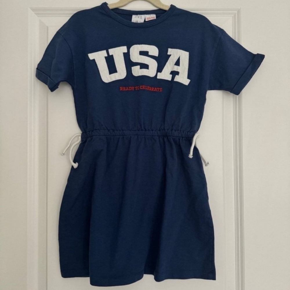 NWT Zara girls navy blue knit patriotic 4th of July USA dress size 12-18 months - Picture 2 of 4